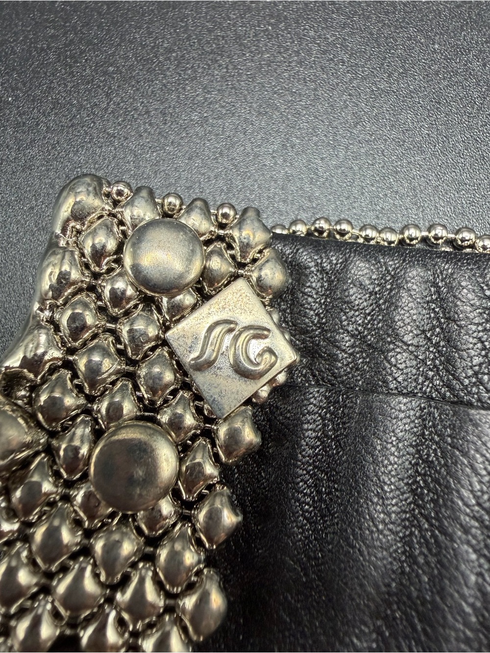 Sergio Gutierrez Liquid Metal leather wide cuff bracelet #C312 silver black - Picture 8 of 11